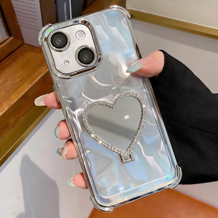 Heart-shaped Mirror Electroplated TPU + Acrylic Phone Case with Holder