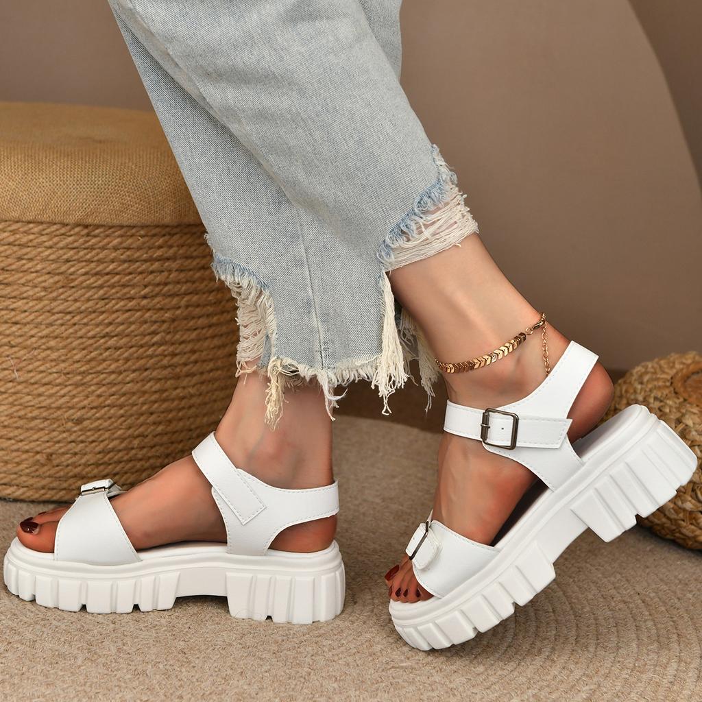 Модные Дышащие Модные Слипоны с Круглым Носком Удобные Летние Туфли Новые Женские Сандалии в Римском Стиле Сандалии на Толстой Платформе