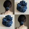 Корейская синяя джинсовая резинка для волос с цветком однотонная резинка для волос эластичная повязка на голову элегантный держатель для хвостика резиновые аксессуары для волос для девочек