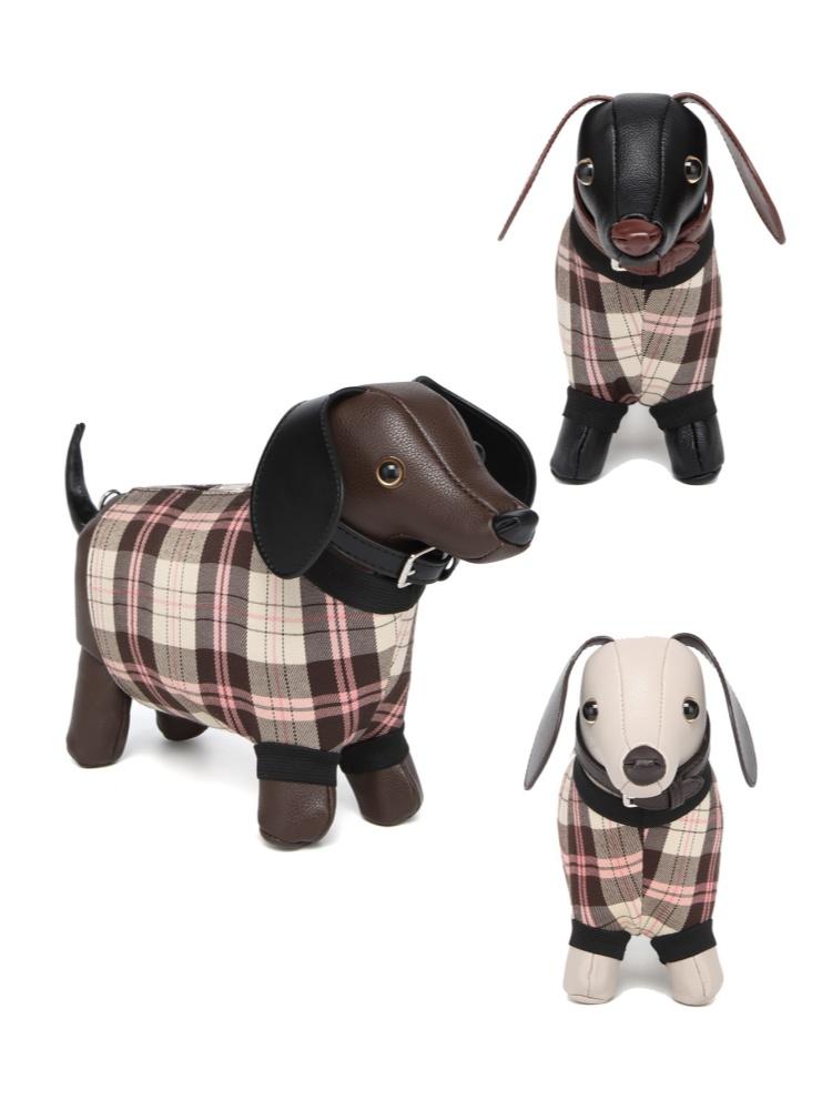 Fashionable And Creative Design Sausage Dog Shaped Crossbody Bag Women's Plaid Splicing Cartoon Cute Doll Bags