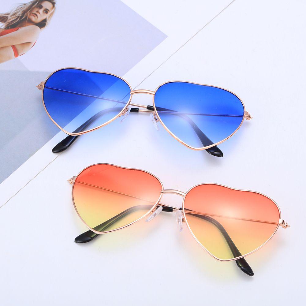 Women Ocean Lenses Outdoor Goggles Heart Shaped Sunglasses Metal Frame Gradient Sun Glasses