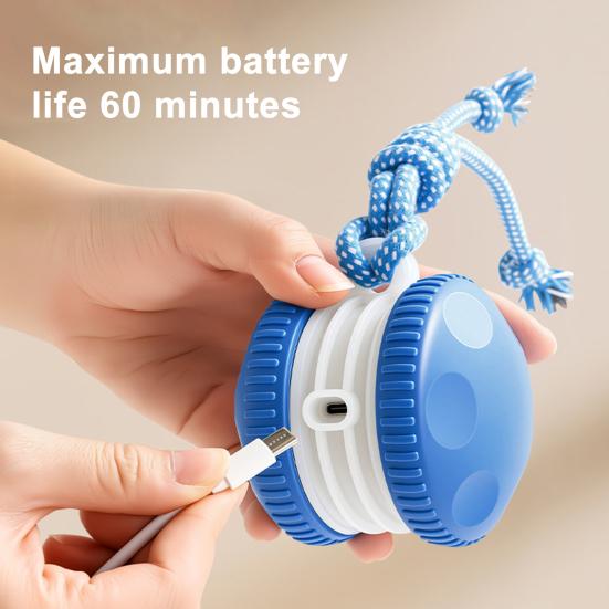 Катающийся Игрушечный Пес 2 Скорости Автоматически Катающийся Игрушка для Питомцев Электрический Интерактивный Игрушечный Пес Мяч с Веревкой для Маленьких Средних Собак Кошек Игра Снятие Скуки