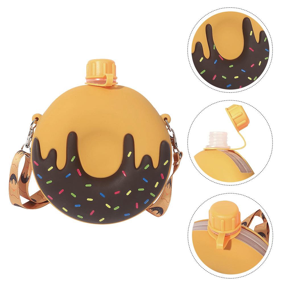1 pc 250Ml Silicone Water Bottle Doughnut Shape Portable Drinking Cup For Kids Bpa-Free Children Water Container Leak-Proof