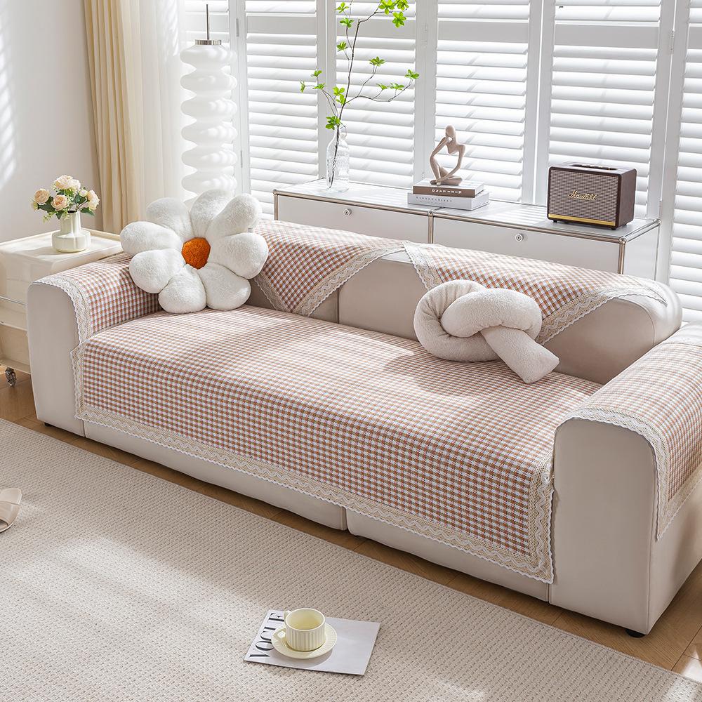 Подушка для дивана из хлопкового льна Four Seasons Universal Weaving Plaid Non Slip Sofa Cover Подушка для утолщенной мебели для гостиной Dust