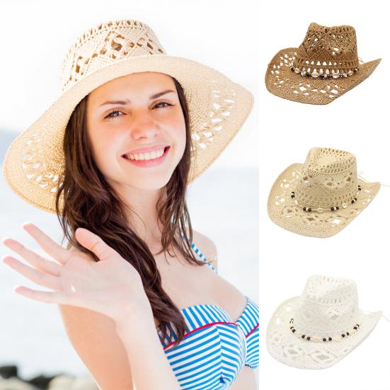 Соломенная ковбойская шляпа для мужчин женщин шляпа в западном стиле ковбойская шляпа с моделируемыми полями плетеная ажурная пляжная прибрежная шляпа от солнца