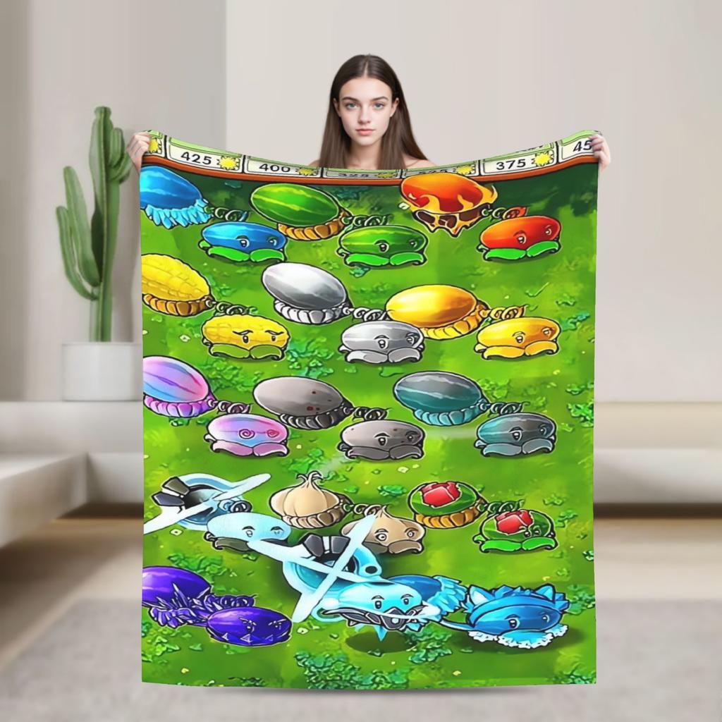 P-Plants-vs-Zombies Video Games Flannel Blanket Soft Durable Bedding Throws for Outdoor Picnic Print Bedspread Sofa Bed Cover