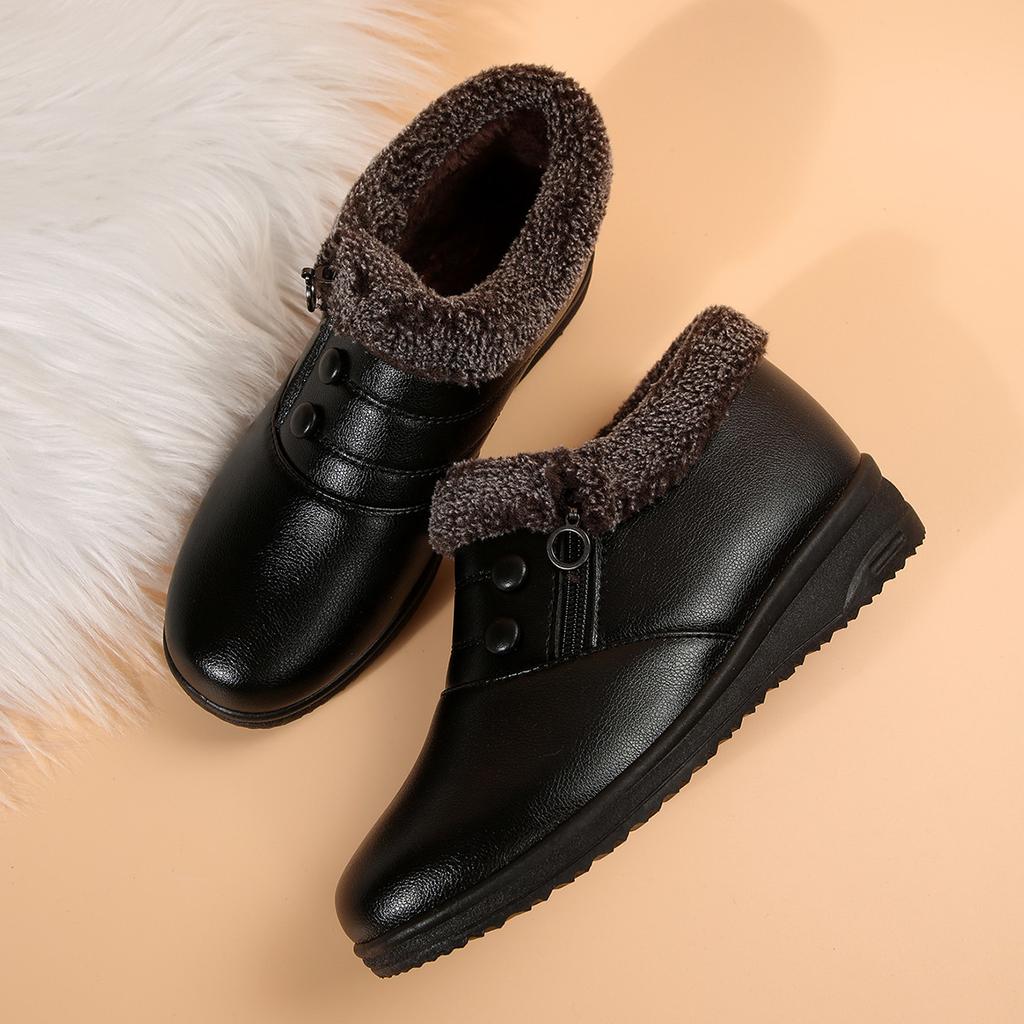 Comemore Retro Solid Short Plush Snow Boots Women 2025 Winter Comfort Wedge Heel Mom's Shoes Vintage Fur Warm Soft Sole Botas