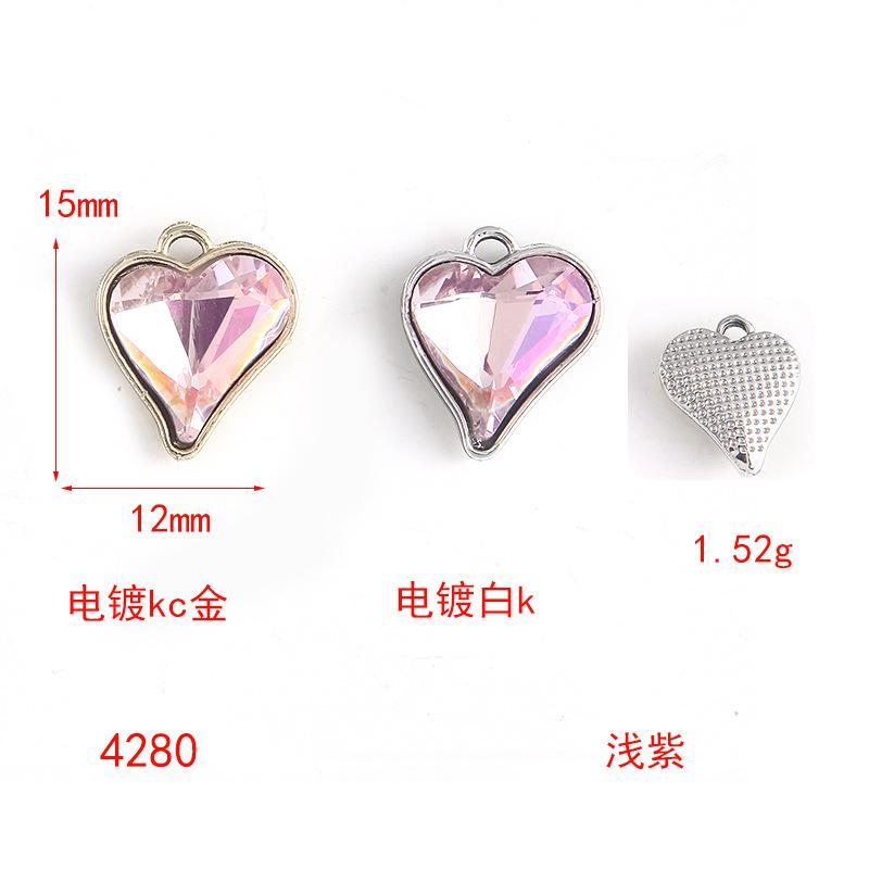 Crystal Peach Heart Pendant Diy Alloy Accessories Heart Pendant Earrings Necklace Bracelet Diy Matching