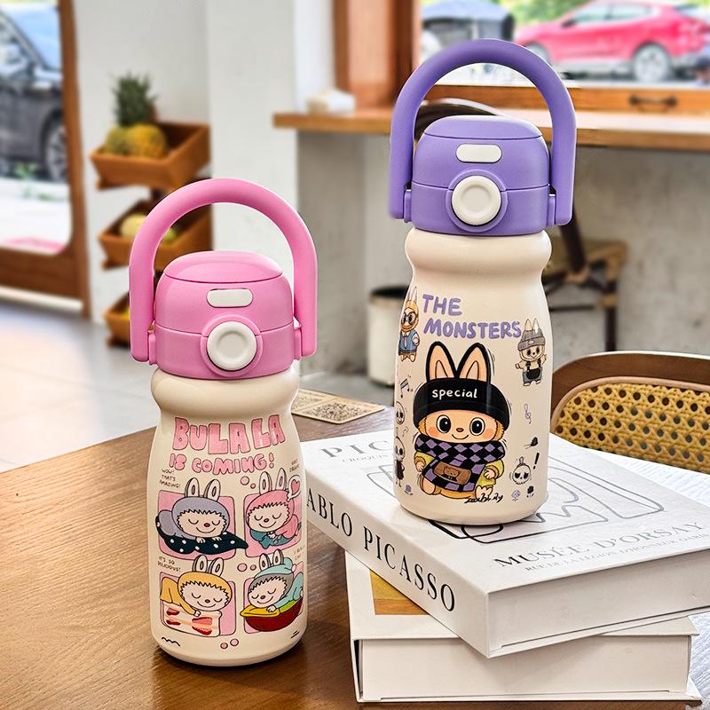 Carry Pot, High Value, Cute Double Drink Thermos Cup, Large Capacity Water Cup, Portable Portable Straw