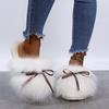 Fashion Sweet Bowknot Mix Color Faux Fur Slides Women 2025 Autumn Warm Short Plush Outdoor Slippers Soft Sole Cotton Mules Slippers