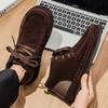 Мужские зимние ботинки из коричневой замши на меху, модные ботильоны до щиколотки на шнуровке с высоким верхом, повседневные ботинки