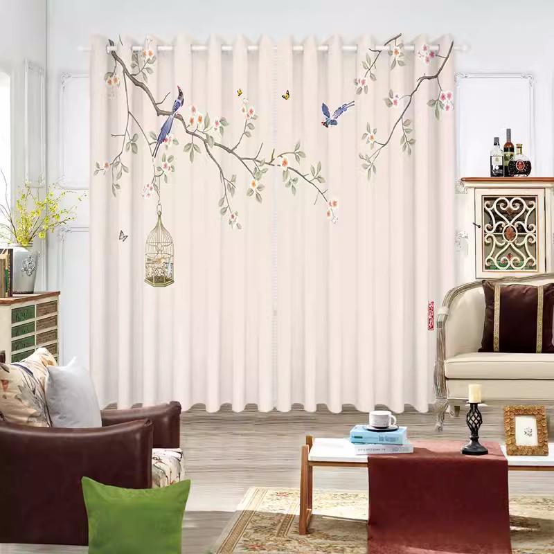 2-панельная китайская занавеска с рисунком дерева, луны, цветов, бабочек, птиц, занавеска для спальни, гостиной, окна от пола до потолка