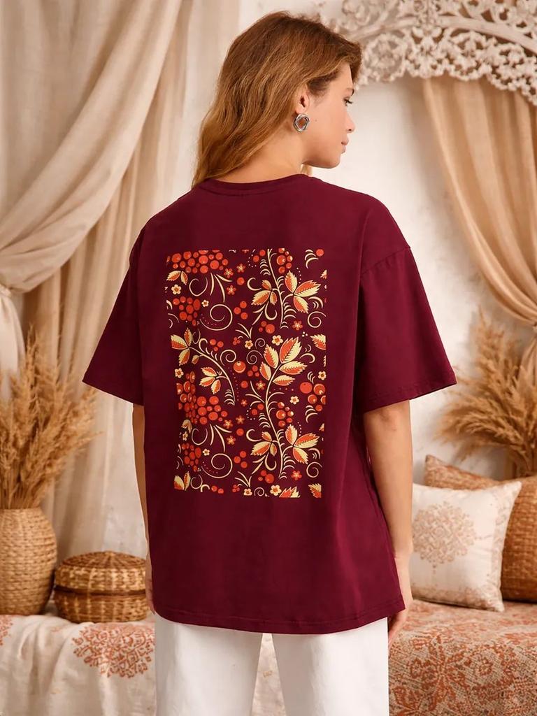 Oversized T-Shirt Khokhloma Russian Style
