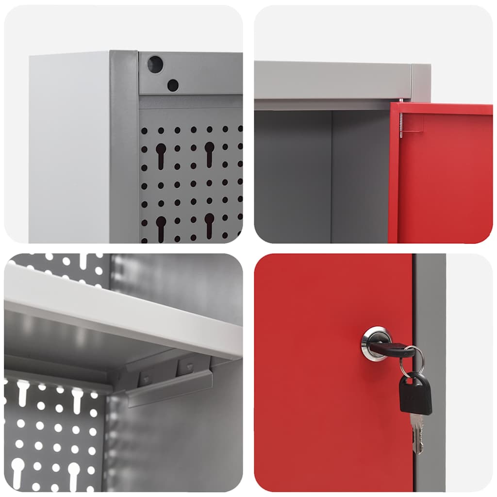Tool Cabinet with Shelf Red and Grey 100 x 20 x 55 cm