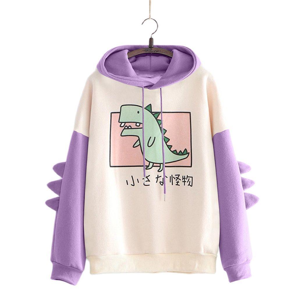 Cute Dinosaur Hoodies Women Sweatshirt Pullovers Tops Harajuku Hooded Girls Female Teens Hooded Clothes 2023