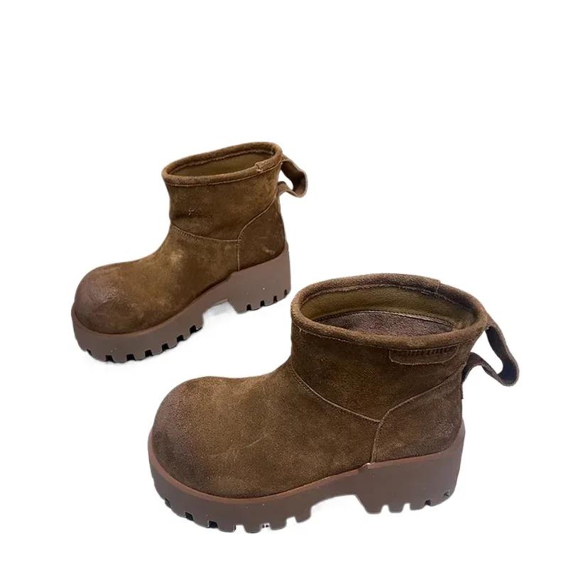 Леопардовые зимние ботильоны женские на платформе замшевые теплые туфли женские 2025 тренд зимние брендовые короткие плюшевые мотоциклетные ботинки Botas De Mujer