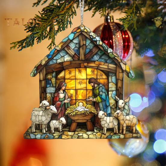 Рождественская сцена ловец солнца окрашенный акриловый ловец солнца подвесное украшение на окно рождественский вертеп для домашнего рождественского декора христианский подарок