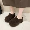 Баотоу пушистые туфли для женщин для ношения на улице 2025 зима новые теплые и плюшевые ленивые на толстой подошве маффины полузакрытые хлопковые тапочки для женщин