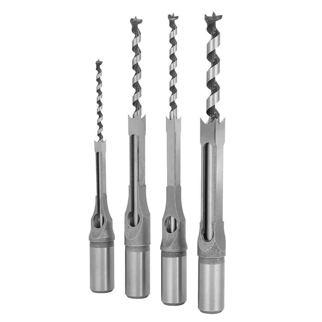 4pcs Square Hole Drill Bits 14 516 38 12 Wood Mortising Chisel Set Wood Drilling Hand Tools