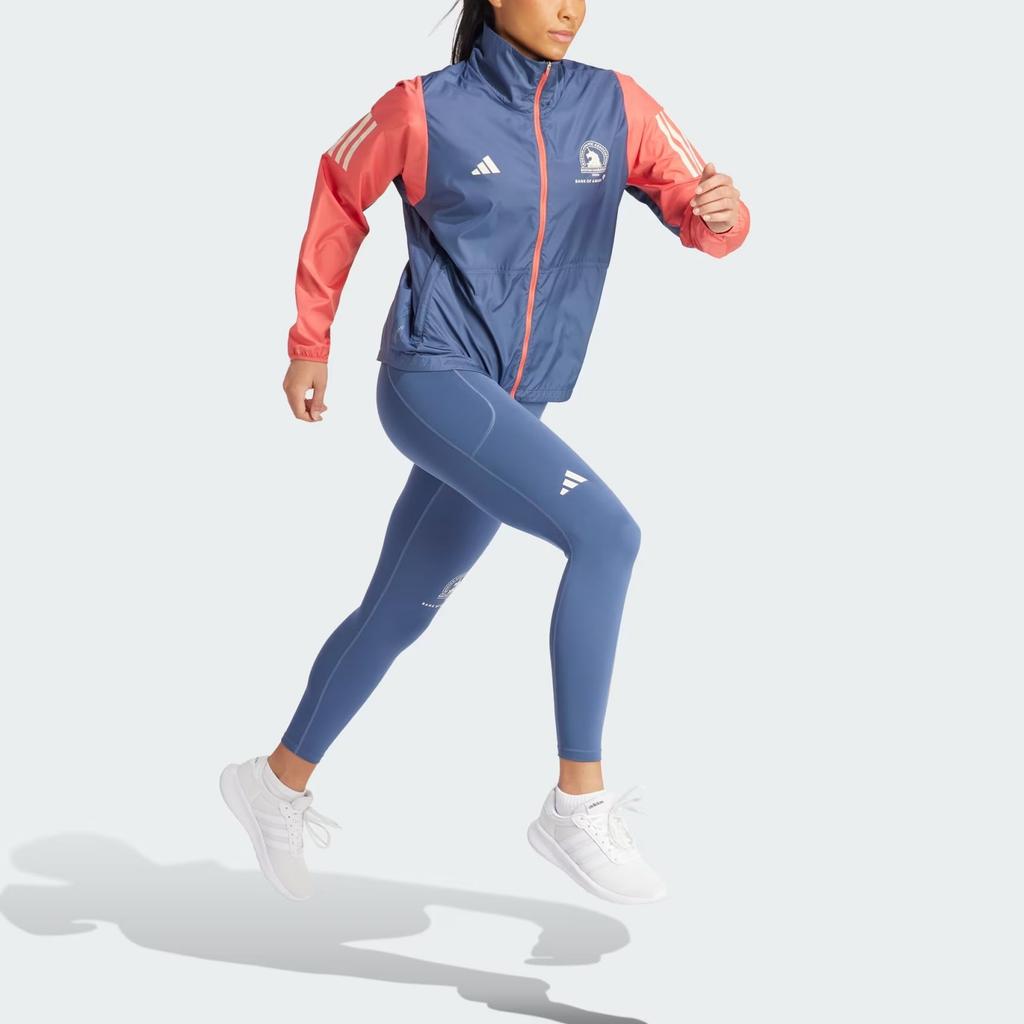 Adidas Boston Marathon 2024 Celebration Jacket Color Block Striped Zip Retro Sports Stand Collar Long Sleeve Jacket Women Jacket Blue IT1450