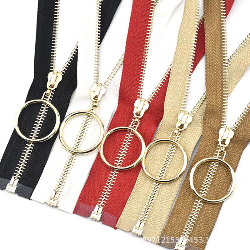 Металлическая молния 20-40 см с большим кольцом-пулером, размер 5, светло-золотые зубцы для сумок, кожаных юбок