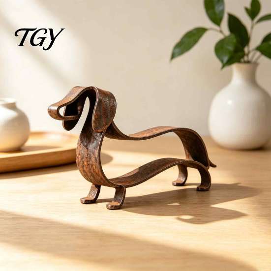 Minimalist Wire Art Puppy Decor Rustic Dachshund Metal Sculpture, Line Iron Dog Statue, Vintage Decorative Statues for Patio Wiener Tabletop Figurine