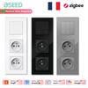 BSEED Zigbee 1/2/3/4-клавишные Умные выключатели света Кнопочные панели Управление через приложение Tuya Smart Life Плюс Двойные французские розетки Стеклянные панели