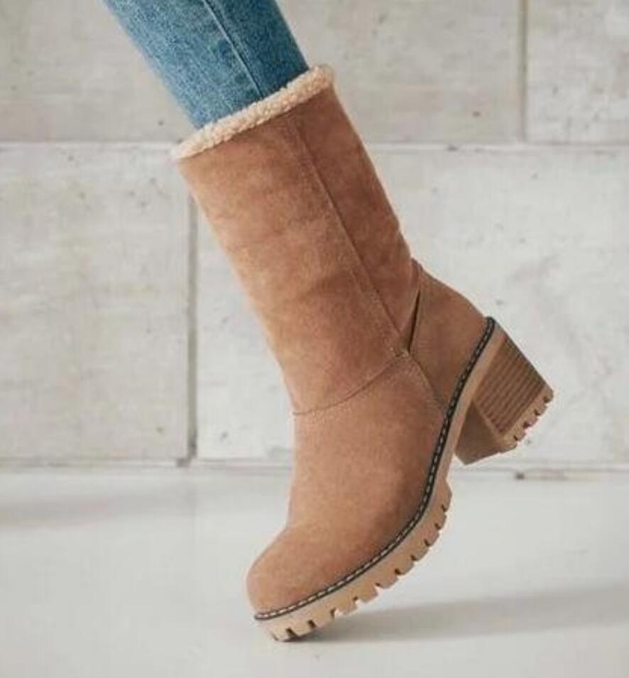 Fashion Autumn Winter retro Keep Warm Fur Women Snow Boots Fashion Slip On Shoes Square High Heel Shoes Ladies Classic Plus Size 43 Boot