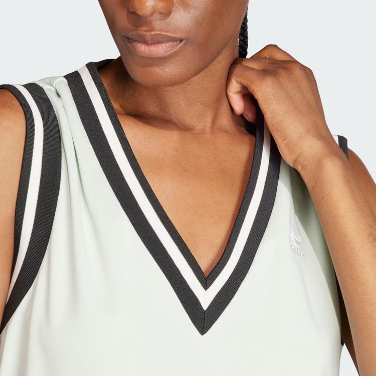 Adidas Оригинальное нейтральное платье Adibreak в полоску с цветными блоками, спортивное платье без рукавов с V-образным вырезом, женские платья льняного цвета, зеленый IS5263