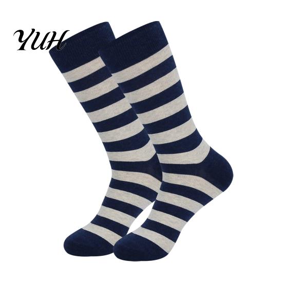 Comfortable Business Dress Socks 1 Pair Men's Stripe Crew Socks, Mid-Calf for Business, Large Size Casual Breathable Cotton with High-Elastic