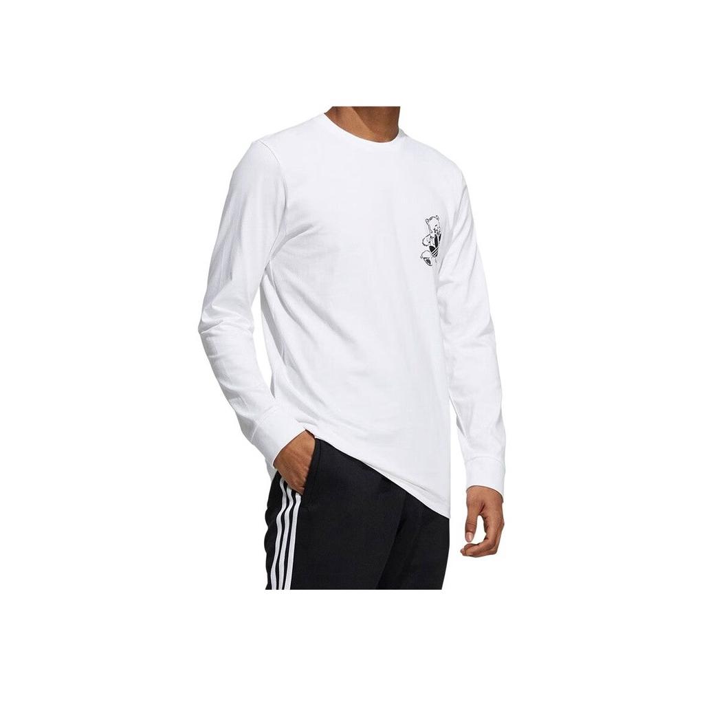 adidas Футболка Originals Cartoon Bear Graphic Print с круглым вырезом и длинным рукавом для мужчин, белая HL4099