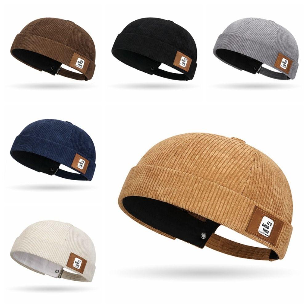 Adjustable Corduroy Brimless Hat Round Hip Hop Hat Landlord Hat Dome Melon Cap  Gift
