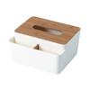 1pc Desktop Tissue Box with Wooden Cover Handkerchief Case Paper Storage Boxes Multifunction Household Kitchen Desktop Organizer