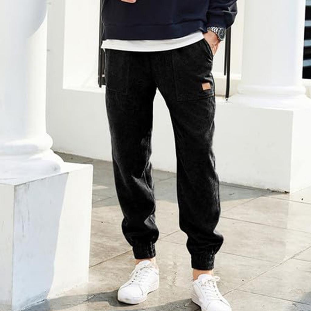 Мужские вельветовые спортивные брюки, повседневные рабочие брюки с завязками