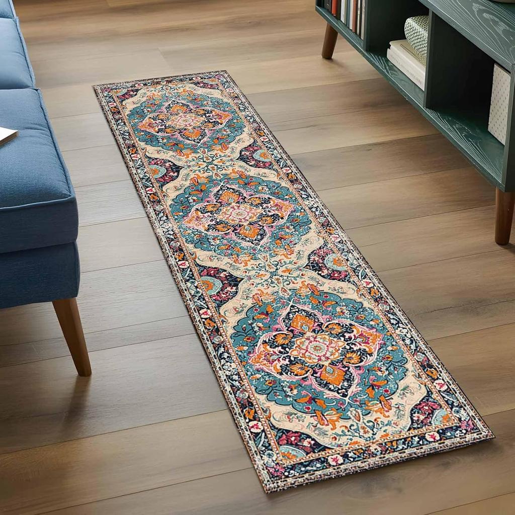 Винтажный ковер-дорожка с цветочным узором, нескользящий коврик для домашнего декора, традиционный ковер в восточном стиле для гостиной, прихожей, спальни