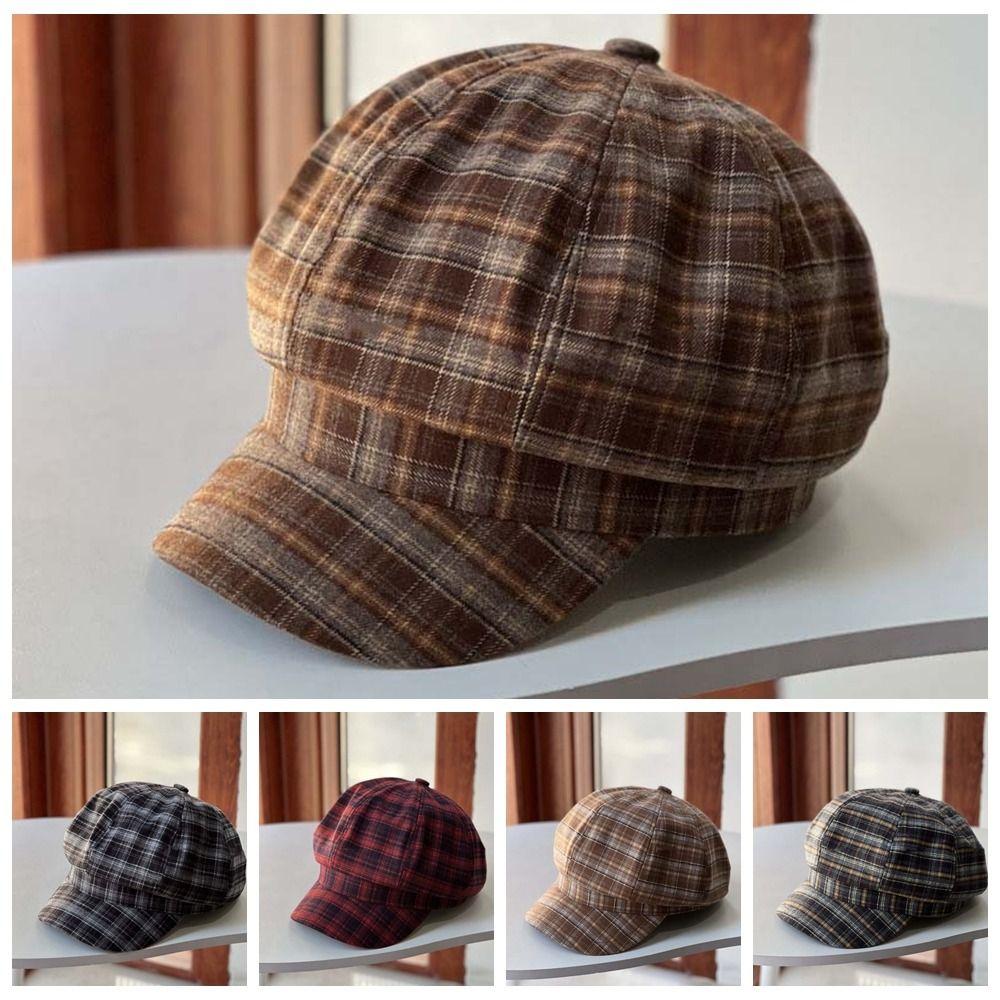 Хлопковая сетчатая кепка-берет из полиэстера, женская восьмиугольная шляпа, винтажная клетчатая кепка-облако, работа