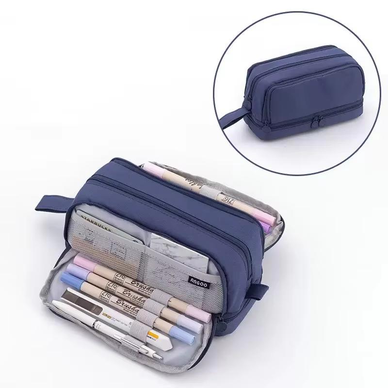 Cross-border Fabric Pencil Case Stationery Bag Student Macaron Color Double Window Multi-function Learning Zipper