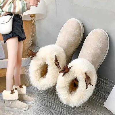 Женские зимние сапоги осень и зима новые теплые милые с рогами лося хлопковые сапоги с напуском утолщенные студенческие короткие хлопковые туфли