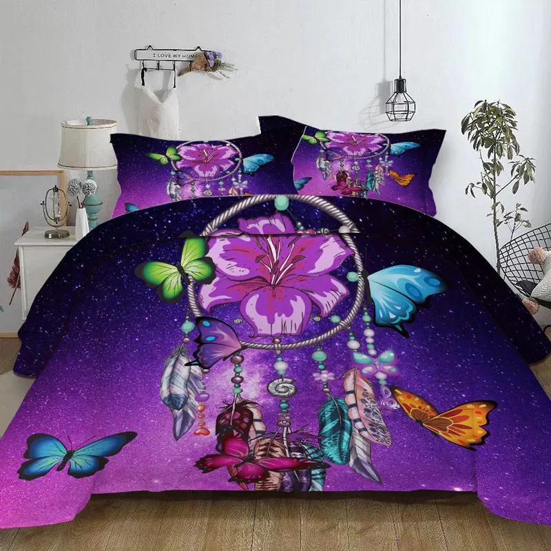 Butterfly Dream Catchers Bedding Set Purple Duvet Cover With Pillowcases Twin Full Queen King Size Bedclothes 3pcs Home Textile