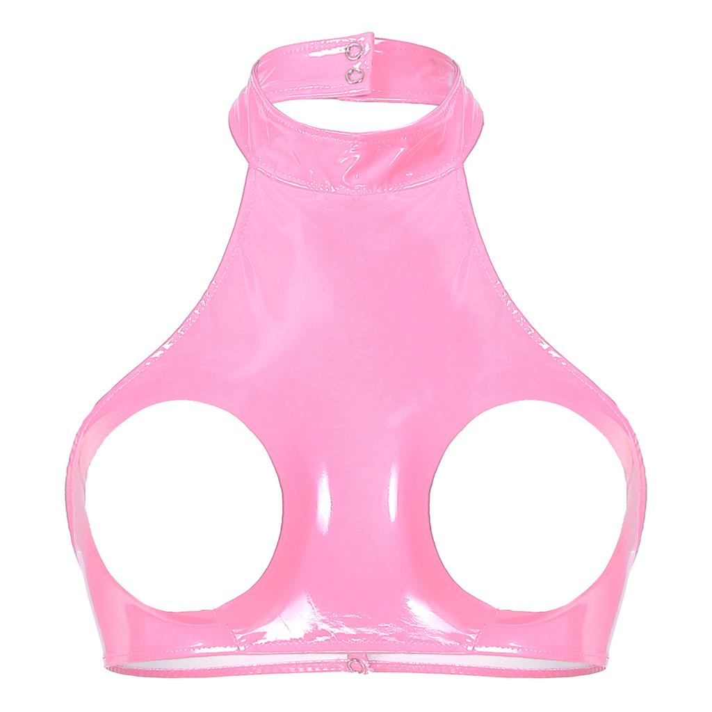 Женский сексуальный кожаный мини-бюстгальтер из ПВХ, топ с открытыми латексными рукавами, жилет, топы, клубная одежда
