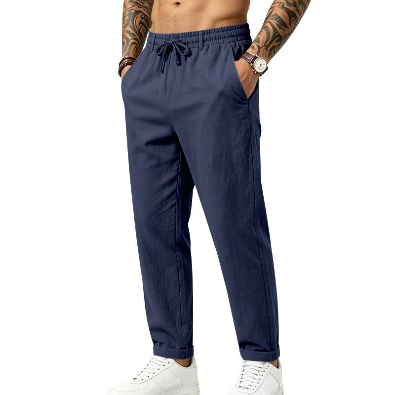 Men S Linen Straight Leg Loose Drawstring Waist Casual Pants