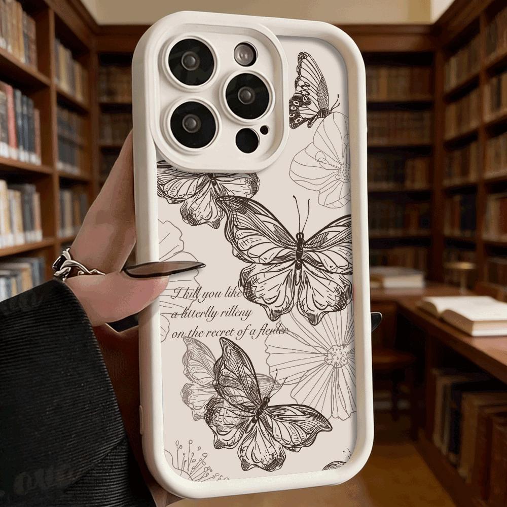 Винтажный эскиз бабочки с цитатой Мягкий ТПУ чехол для телефона для iPhone 17 16 15 14 13 12 11 Pro Max Plus Ударопрочный противоскользящий чехол