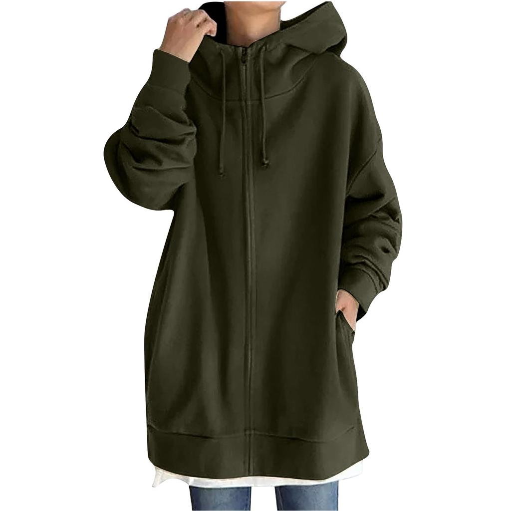 Women's Zip Hooded Long Sweatshirt Lightweight Loose Long Sleeve Casual Sweatshirt With Pocket