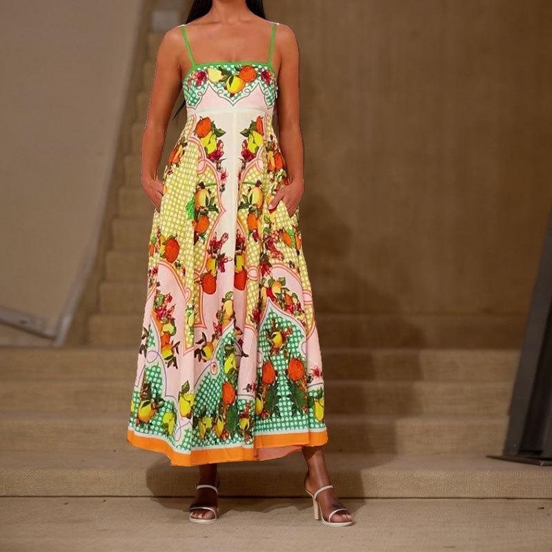 Весеннее европейское и американское женское новое элегантное повседневное платье с высокой талией и принтом