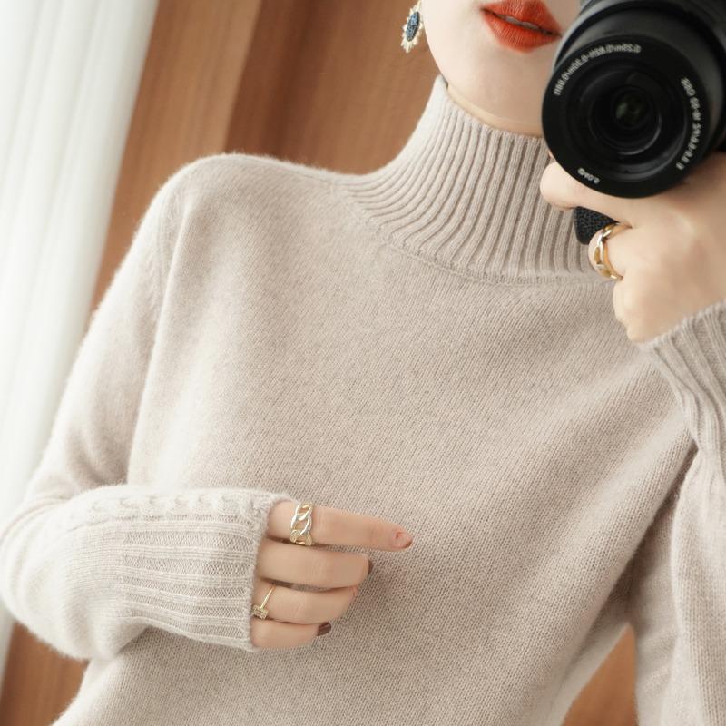 Осень-зима, полувысокий воротник, свитера, женские, модные, с длинным рукавом, повседневные, теплые, вязаные, женские, элегантные, однотонные, тонкие джемперы 25397