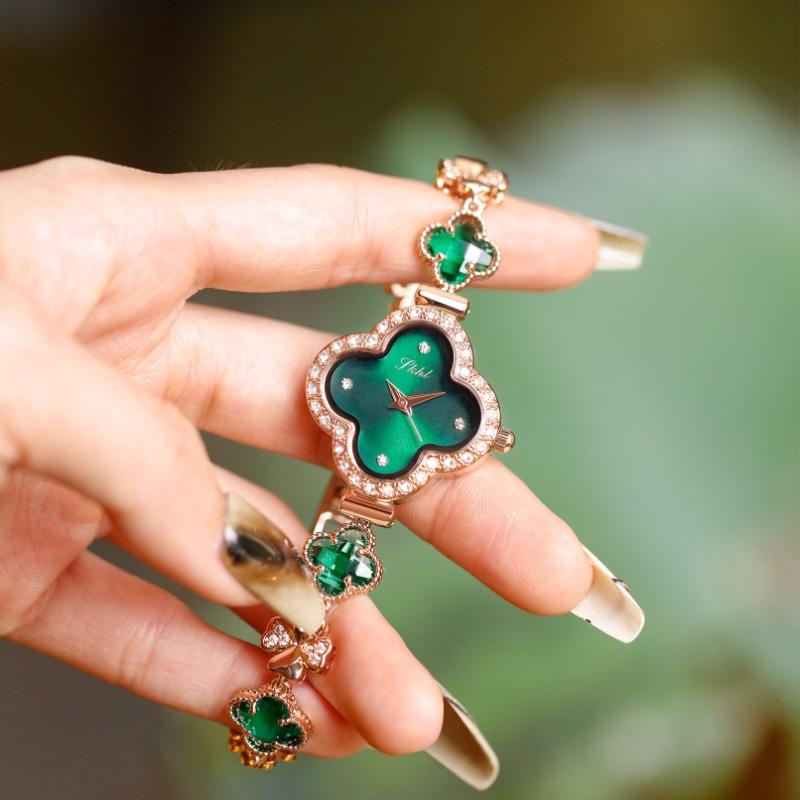Новые кварцевые часы с браслетом из четырехлистного клевера и стразами Chalcedony Temperament Compact Lady Fashion Watch