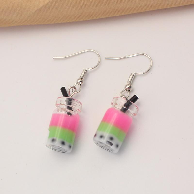 Creative Funny Three Layers Colored Bubble Milky Tea Pendant Earrings for Women Personality Drink Party Ear Zircon Girl Gift