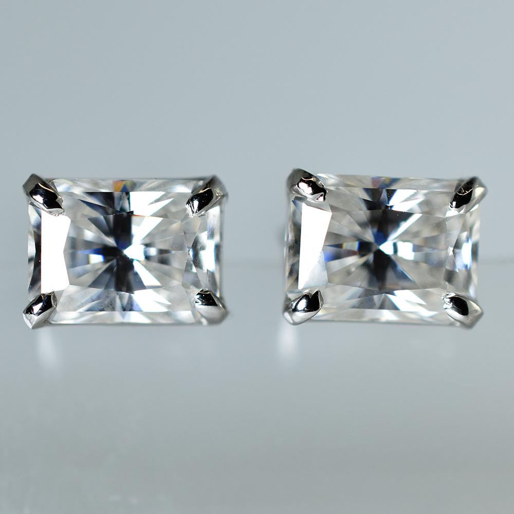 Synthetic Moissanite Earring 10.80 ct Emerald Cut Pair Gemstone Jewelry Gift