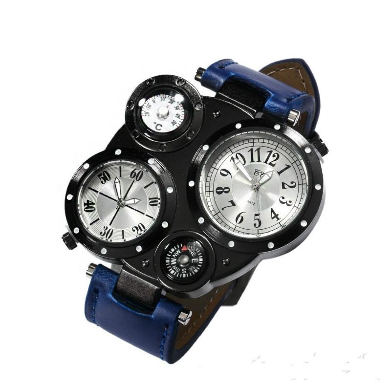 Модные мужские спортивные водонепроницаемые кварцевые часы на кожаном ремешке