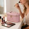 Дорожный косметический кейс-органайзер для макияжа со съемным разделителем, водонепроницаемый, из искусственной кожи, косметичка-несессер для отпуска, женский туалетный столик